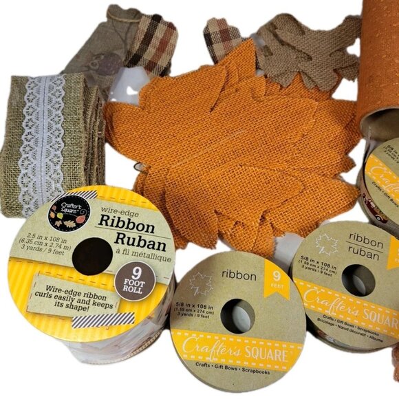 Lot Of Fall Thanksgiving Decorative Mesh Wire Edge Ribbon Crafting... - Picture 2 of 11